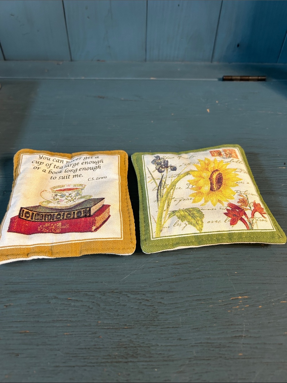 Alice Cottage Spice Mug Mats | Sunflower Floral & Books/Teacup Sachet Pillow